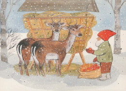 Neujahr Weihnachten GNOME HIRSCH Vintage Ansichtskarte Postkarte CPSM #PBB158.DE - Nouvel An