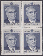 1969 , Mi 1315 ** (2) -  4er Block Postfrisch - 70. Geburtstag Von Franz Jonas - Unused Stamps