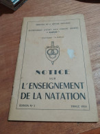 155 // NOTICE SUR L'ENSEIGNEMENT DE LA NATATION / TIRAGE 1950 / 65 PAGES / SECRETARIAT D'ETAT AUX FORCES ARMEES "GUERRE" - Francés