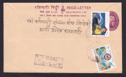 Nepal: Stationery Registered Cover, 2008, 2 Extra Stamps, Scouting, Baden Powell, Cancer Relief Society (traces Of Use) - Nepal