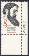 !a! USA Sc# 1446 MNH SINGLE From Lower Right Corner W/ Plate-# 33362 (Gum Slightly Damaged) - Sidney Lanier - Ungebraucht