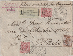 Italie Lettre Recommandée Torino Pour La France 1912 - Marcophilie
