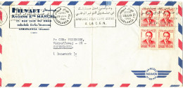 Morocco Air Mail Cover Sent To Denmark Casablanca 29-6-1968 With A Block Of 4 Stamps Folded Cover With A Tear At The Top - Marokko (1956-...)