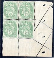 Variété " Piquage Oblique "sur Bloc De 4 Du 5c Type Blanc - SPECTACULAIRE - - 1900-29 Blanc