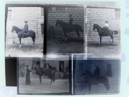 Lot 5 Photo Photographie NEGATIF Plaque Verre HOMME FEMME Amazone SUR CHEVAL - Diapositivas De Vidrio