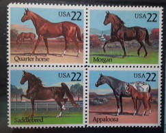 USA ETATS UNIS 1985 , Bloc De 4 Se Tenant Cheval , QUARTER HORSE,MORGAN,SADDLEBRED,APPALOOSA, Neuf ** MNH TB - Cavalli