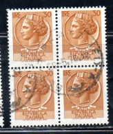 ITALIA REPUBBLICA ITALY REPUBLIC 1968 - 1976 SIRACUSANA TURRITA STELLE STARS LIRE 30 QUARTINA USATA BLOCK USED OBLITERE' - 1961-70: Oblitérés