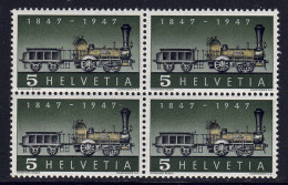 Suisse// Schweiz // 1940-1949 // 1947 // 100 Ans De Chemins De Fe, Locomotive à Vapeur  Neuf** MNH En Bloc De 4 No. 277 - Ungebraucht