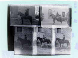 Lot 5 Photo Photographie NEGATIF Plaque Verre HOMME MILITAIRE ENFANTS SUR CHEVAL - Diapositivas De Vidrio