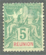 XW01-2269 Réunion 5c Vert 1892 - Oblitérés