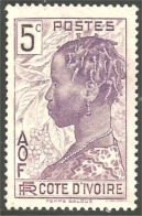 XW01-2659 Cote Ivoire 5c Femme Baoulé Woman Hairdress Coiffure Sans Gomme - Used Stamps