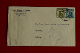 Cover United Church Of Canada Chengtu To The Sven Edin Tibet Expedition Peiping China - 1912-1949 Repubblica