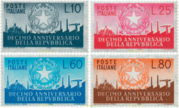 124429 MNH ITALIA 1956 10 ANIVERSARIO DE LA REPUBLICA - 1. ...-1850 Prefilatelia