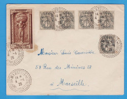 LETTRE OBLITERATION " MARSEILLE CONGRES PHILATELIQUE 1926 " - TIMBRES TYPE BLANC -VIGNETTE EXPOSITION PHILATELIQUE PARIS - Matasellos Conmemorativos