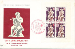 France FDC 16-12-1967 Red Cross In A Sheet Of 4 With Cachet Joueur De Flûte - Cruz Roja