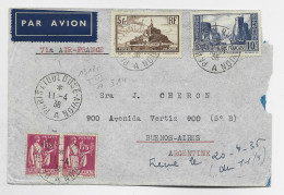 N°260+261+289X2 LETTRE MAL OUVERTE AVION AMBULANT PARIS A TOULOUSE AVION 11.4.36A POUR ARGENTINE COTE 130€ RARE - Bahnpost