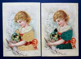 2 CHROMOS GAUFRES RELIEF ET SATIN.... PETITE FILLE AU NID D' OISEAU - Autres & Non Classés