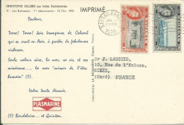 BAHAMAS CARTE  PLASMARINE 2d NASSAU-BAHAMAS POUR  NIMES ( GARD ) DE 1956  LETTRE COVER - 1859-1963 Kolonie Van De Kroon