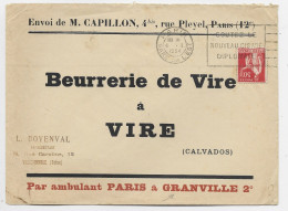 N°283 LETTRE ENTETE PARIS BEURRE DE VIRE CALVADOS PAR AMBULANT DE PARIS A GRANVILLE 2° MEC PARIS GARE EST 1934 - Bahnpost