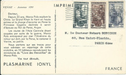 ITALIE CARTE  PLASMARINE/IONYL 12L VENISE POUR  PARIS DE 1953  LETTRE COVER - 1946-60: Poststempel