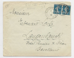 FRANCE SEMEUSE 25CX2 LETTRE AMBULANT LUXEMBOURG A BALE 1° 1922 POUR SUISSE COTE 50€ ++ - Bahnpost