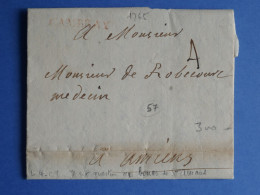 FRANCE LETTRE  1765 CAMBRAY  A AMIENS+ GRIFFE ROUGE + TEMOIGNAGE +AFF. INTERESSANT+DP12 - 1701-1800: Précurseurs XVIII