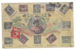 CPA Fantaisie Circulée En 1909 - Le Secret Des Timbres - Edit. M.F - N° 3014 - - Briefmarken (Abbildungen)