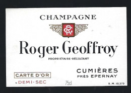 Etiquette Champagne Demi-sec Carte D'Or Roger Geoffroy  Cumieres  Marne 51 - Champagne