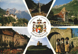 72457610 Liechtenstein  Staatswappen Schloss Vaduz Kapelle Steg Rotes Haus Regie - Liechtenstein