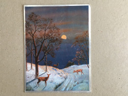 Kunstler Illustrateur - Christmas Noel Weihnachten - Deer Cerf Hirsch Signed Warren Num. 98 - Peintures & Tableaux
