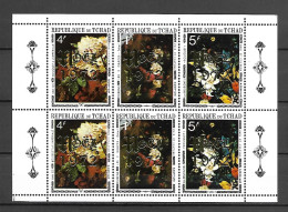 Chad 1971 Christmas GOLD Ovp On 1971 Art - Paintings - Flowers Sheetlet Of 2 Sets MNH - Tschad (1960-...)