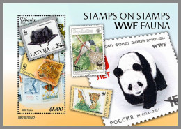 LIBERIA 2023 MNH Stamps On Stamps WWF Fauna S/S II – IMPERFORATED – DHQ2421 - Francobolli Su Francobolli