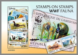 LIBERIA 2023 MNH Stamps On Stamps WWF Fauna S/S I – IMPERFORATED – DHQ2421 - Francobolli Su Francobolli