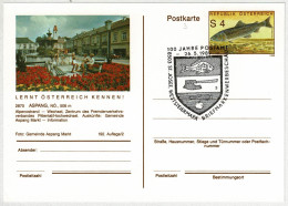 Oesterreich / Austria 1989, Bildpostkarte Aspang St. Josef, Fisch / Poisson / Fish, Huchen / Hucho, Heraldik / Heraldry  - Poissons