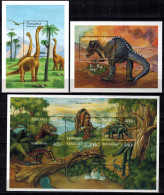 MTDR-BK1-221-123 MINT ¤ TANZANIA SHEET+2 BLOCKS ¤ DINOSAURS - PREHISTORICS - PRÉHISTORIQUES - DINO'S - PREHISTORIE - Preistorici