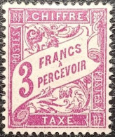 N° 42A Taxes 1926. 3 Fr. Lilas Rose. Neuf* Charnière. T.B. Centrage... - 1859-1959 Postfris