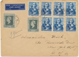 NIEDERLANDE 1946 Tromp 12½ Cent (7x) U Königin Wilhelmina 17½ Cent (2x) Als Seltene MiF Auf Pracht Luftpostbrief N USA - Lettres & Documents