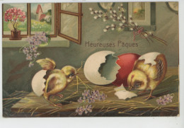 POUSSINS - Jolie Carte Fantaisie Gaufrée Poussins Et Oeuf De "Heureuses Pâques" (embossed Card) - Easter