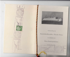 Menu Scheepvaart Indienststellung Des Bundesbahnfärhschiffes Theodor Heuss 1957 - Menükarten