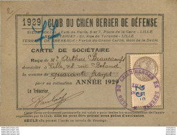 LILLE 1929 CARTE CLUB DU CHIEN BERGER DE DEFENSE AVEC TIMBRE ET CACHET 12.50 X 9 CM - Otros & Sin Clasificación