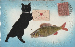 ***  CHATS *** CHATS CHATONS  Par Illustrateur Chat Feutrine Poisson Découpis Et Enveloppe - Cats