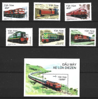 VIET NAM. N°1990-5 + BF 110 De 2001. Locomotives. - Trains