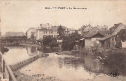 90 Belfort La Savoureuse CPA Cachet Belfort Entrepot 1925 Sur Bande De 3 Timbres Semeuse - Belfort - City