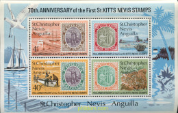 330881 MNH SAN CRISTOBAL-NEVIS-ANGUILLA 1973 70 ANIVERSARIO DEL PRIMER SELLO DE St. KITTS-NEVIS - San Cristóbal Y Nieves - Anguilla (...-1980)