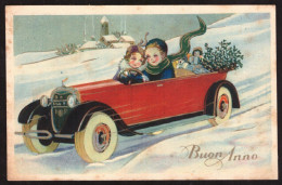 Cartolina Illustrata Coppia Di Bambini In Auto - Non Viaggiata - Hedendaags (vanaf 1950)