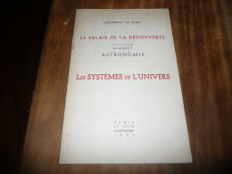 PALAIS DE LA DECOUVERTE EXPOSITION D'ASTRONOMIE LES SYSTEMES DE L'UNIVERS 27 JUIN 30 SEPTEMBRE 1952 CATALOGUE - Astronomía