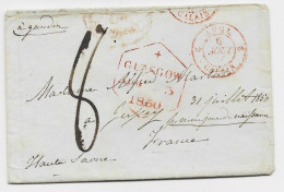 SCOTLAND PETITE LETTRE COVER DEUIL GLASCOW 1851 + CALAIS TO FRANCE TAXE 8 - Otros & Sin Clasificación