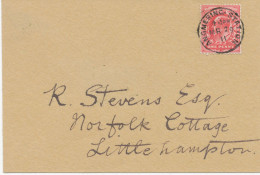 GB „ANGMERING-STATION“ Thimble 21mm On Superb Small Cover With EVII 1d Red To Littlehampton, 29.3.1911 Postmark-Interest - Ferrocarril & Paquetes Postales