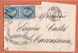 Lettre Mazamet 1861 Destination Carcassonne - 1853-1860 Napoléon III