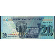 ZIMBABWE - PICK 104 A - 20 DOLLARS - 2020 - ELEPHANT - Zimbabwe
